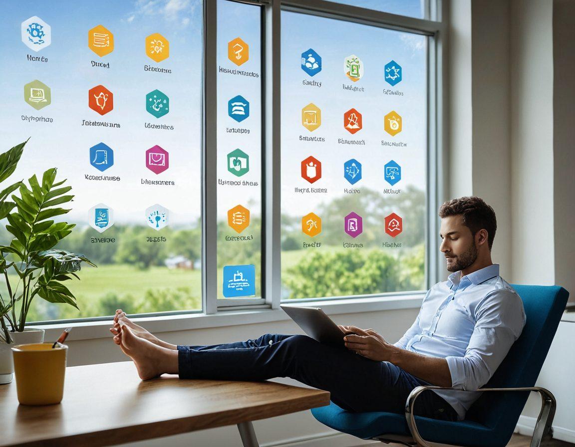 A thoughtful individual browsing a tablet filled with various digital insurance policy icons, surrounded by a serene office environment with a window showing a bright, sunny day. Infographics of coverage options float around, depicting family, home, and travel themes. Soft, inviting color palette enhances the feeling of trust and safety around digital insurance decisions. super-realistic. vibrant colors.